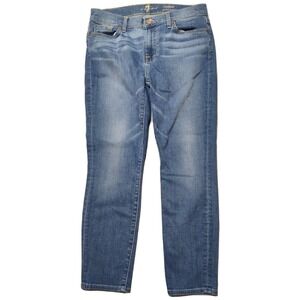 7 FOR ALL MANKIND‎ GWENEVERE Women 29 Cropped Stretch Denim Blue Jeans